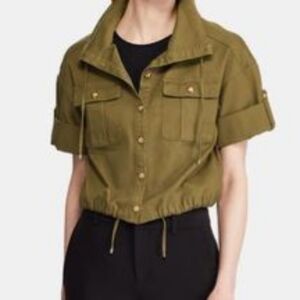 LAUREN Ralph Lauren Green cropped military jacket with drawing waist.  Women 12
